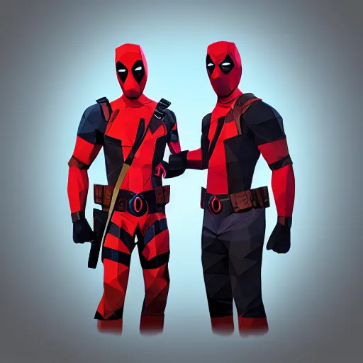 Prompt: the low poly deadpool twins are at a party but no one is dancing, low poly style, video game art, trending on artstation, photograph