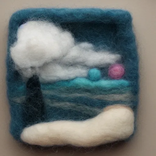 Prompt: a needle felting of on oncoming thunderstorm