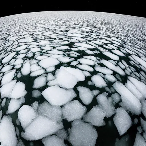 Image similar to “ a scene showing the underside of solid sea ice, photograph taken under the ice but above the water ”