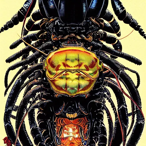 Image similar to portrait of crazy black lobster, symmetrical, by yoichi hatakenaka, masamune shirow, josan gonzales and dan mumford, ayami kojima, takato yamamoto, barclay shaw, karol bak, yukito kishiro