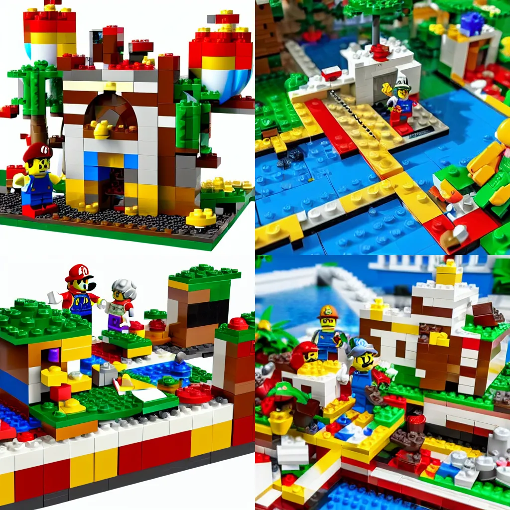 Prompt: a lego set of mario world, 3 d rendered