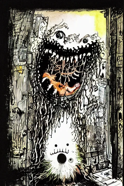 Image similar to monster hiding in the closet by ralph steadman