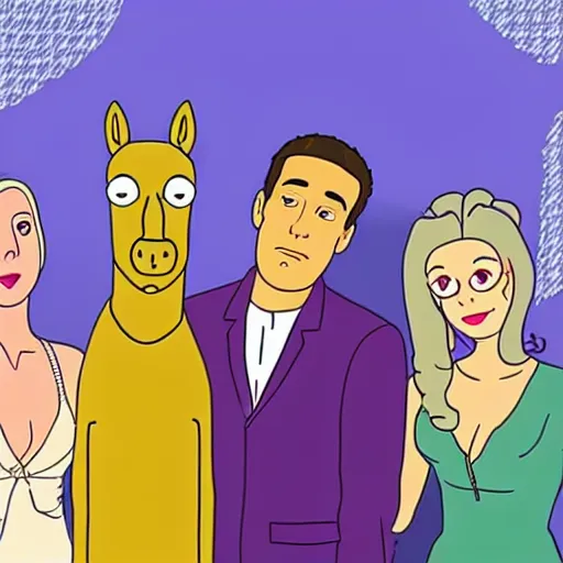 Image similar to still from the hit tv show friends in the style of bojack horseman