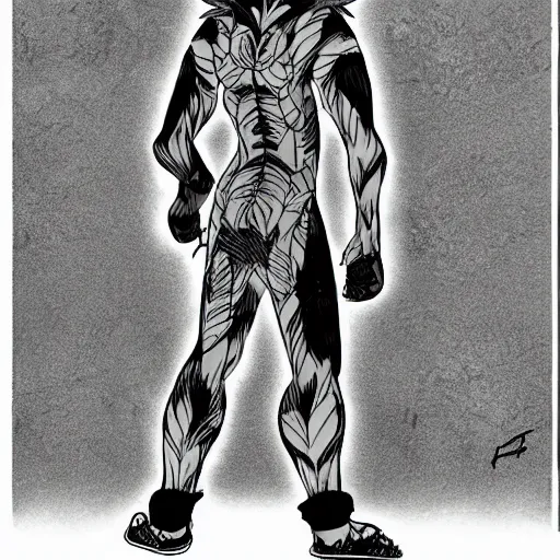 Prompt: A FULL BODY PORTRAIT FROM BEHIND OF A SANURAI FROM MANGA VAGABOND ,detailed, concept art, ink style , sketch