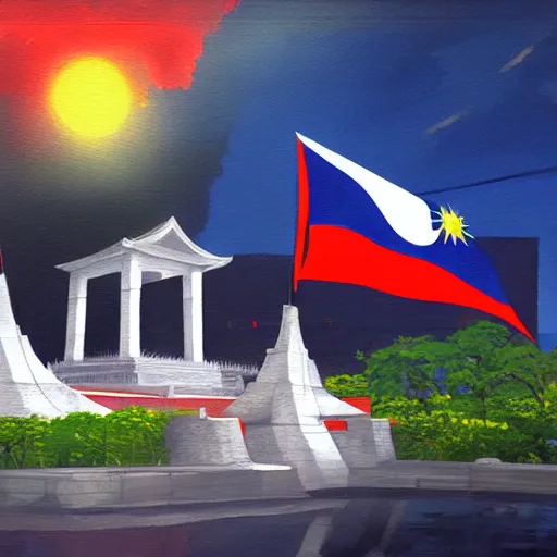 Image similar to rizal park with philippine flag futuristic, painting by makoto shinkai, featured on pixiv, deviantart hd