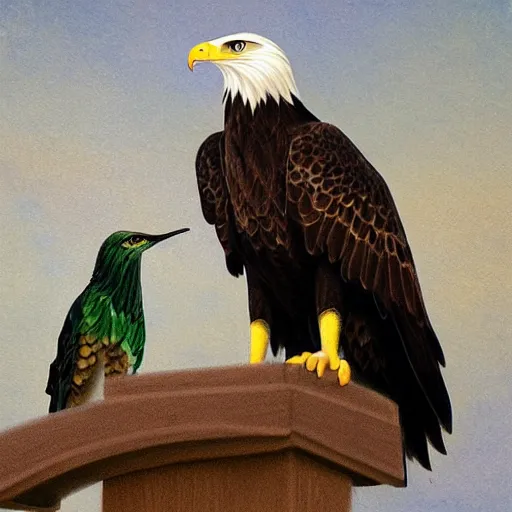 Image similar to an eagle and hummingbird