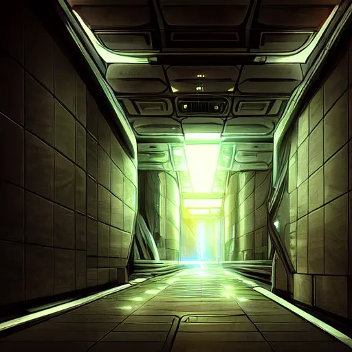 Prompt: a futuristic hallway, digital art, painterly style, epic composition, hd, 4 k, professional, intricate detail