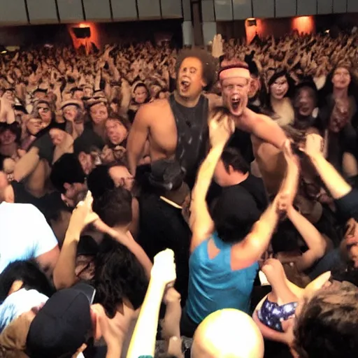 Prompt: eric andre posing for a picture in a mosh pit