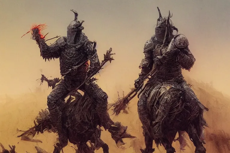 Image similar to Knight of the apocalypse riding a funny lama in a hat, dark fantasy, intricate, highly detailed, smooth, artstation, painted by Wayne Barlowe, Greg Rutkowski, zdislav beksinski, Francis Bacon