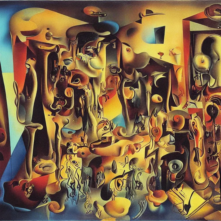 Image similar to room of chaos by salvador dali, abstract surrealism, colorful, masterpiece