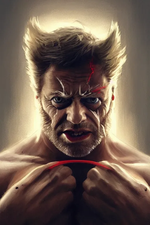 Image similar to Boris Johnson as Wolverine, portrait, skull on the chest, highly detailed, digital painting, artstation, concept art, smooth, sharp focus, illustration, cinematic lighting, art by artgerm and greg rutkowski and alphonse mucha