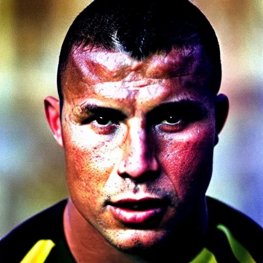 Image similar to real ronaldo fenomeno fc barcelona close up portrait by steve mccurry, year 1 9 9 5