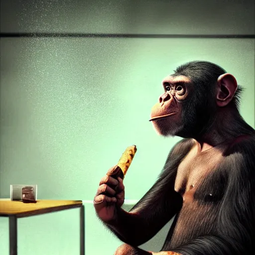 Image similar to a chimp wearing a suit smoking a cigar, dramatic lighting, cinematic, establishing shot, extremly high detail, photorealistic, cinematic lighting, artstation, style by James Gurney