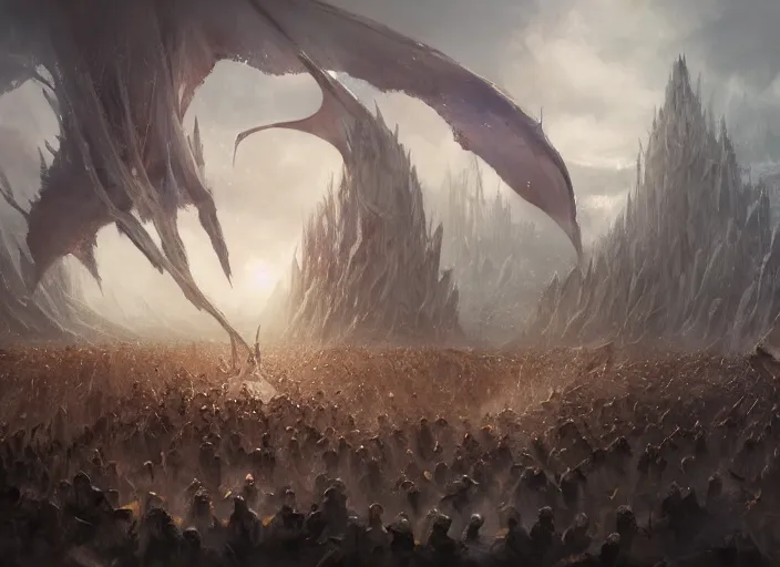 Image similar to ' the watchers moved forward together, as if some signal had been given. swords rose and fell, all in a deathly silence. it was cold butchery. the pale blades sliced through ringmail as if it were silk.'cinematic fantasy painting, dynamic, game of thrones, jessica rossier and brian froud and marc simonetti