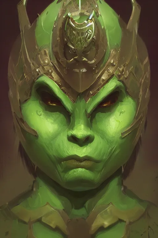 Prompt: green human faced orc female, vibrant green tone beautiful face, plated armor intricate, elegant, highly detailed, trending on artstation, by ilja repin by greg rutkowski, digital painting