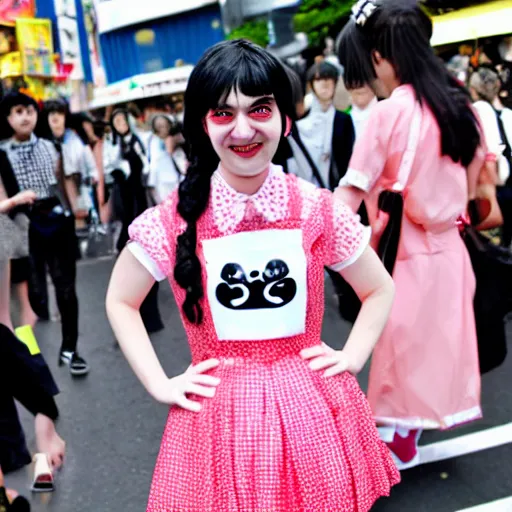 Image similar to martin shkreli in kawaii maid dress at harajuku tokyo street fashion event, a professional high quality photo from vogue magazine