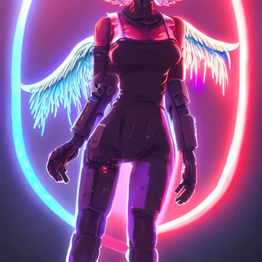 Image similar to colored pencil, anime cyberpunk art, beautiful full body female cyborg - angel, red to blue to purple fade, glowing red left eye and glowing blue right eye, advanced digital cyberpunk art, wlop, rossdraws sakimimichan, ilya kuvshinov, krenz cushart, greg rutkowski - c 1 7