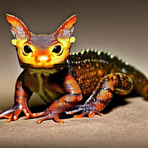 Prompt: a salamander - cat - hybrid. animal photography, wildlife photo