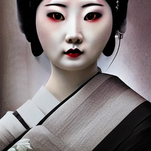 Prompt: dark art hi resolution geisha portrait yasutomo oka 8 k ultrarealistic