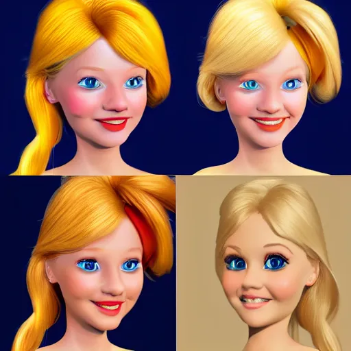 Image similar to a 3d princess with blonde hair , 3d cgi , disney style , photorealistic