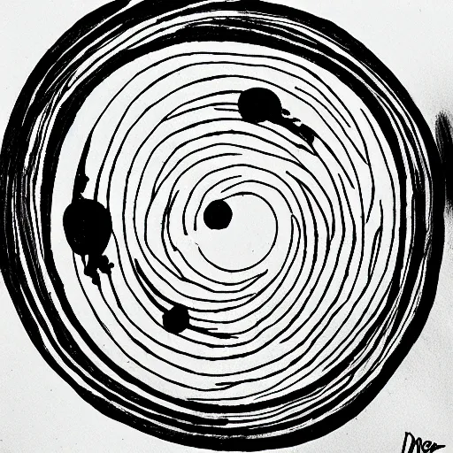 Prompt: lunar cycle, black and white, ink sketch