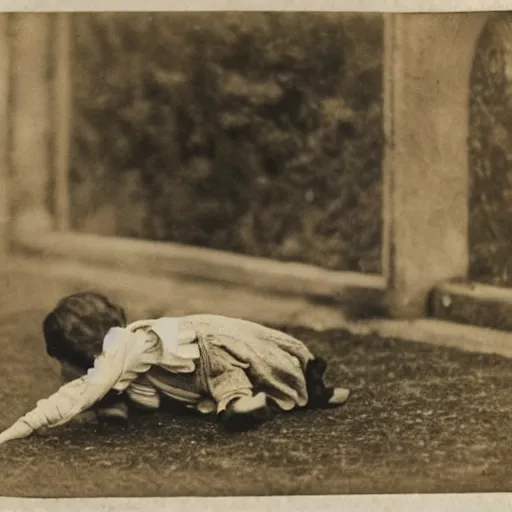 Image similar to old photo of a Victorian child breakdancing