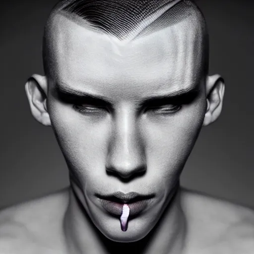 Image similar to a portrait of a beautiful athletic young male iridiscent translucent spirit, photographed by erwin olaf, artistic