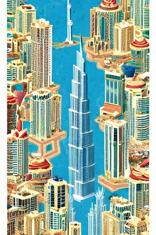 Image similar to dubai, illustration, in the style of katinka reinke