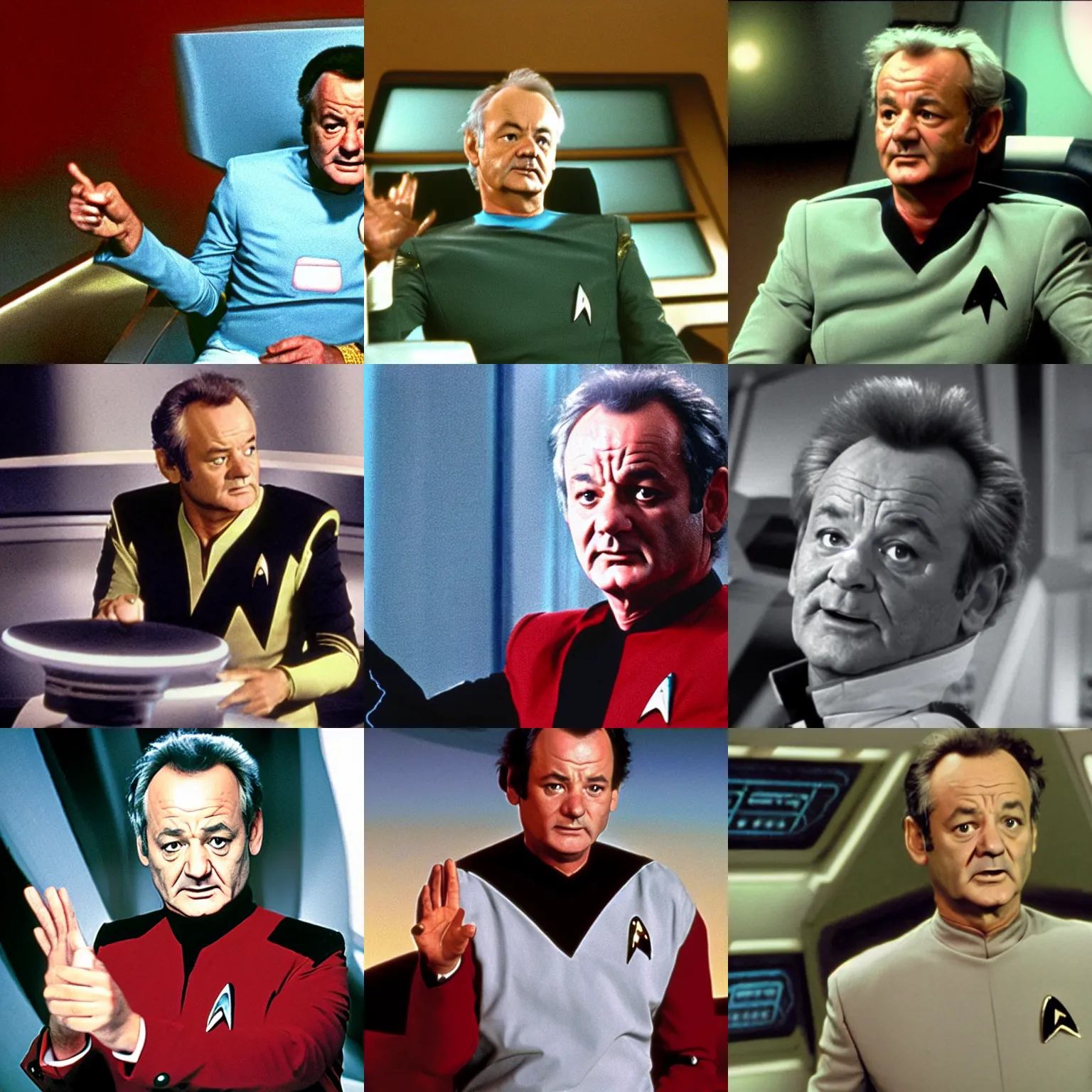 Prompt: a still of bill murray in an episode of star trek : the next generation