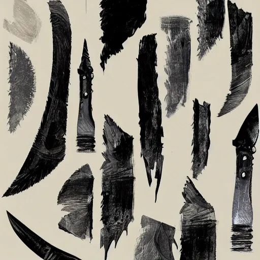 Image similar to hard edges, brush, shapes, ink, knives