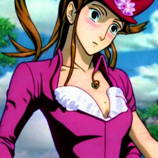 Image similar to aerith gainsborough in jojos bizarre adventure, high quality