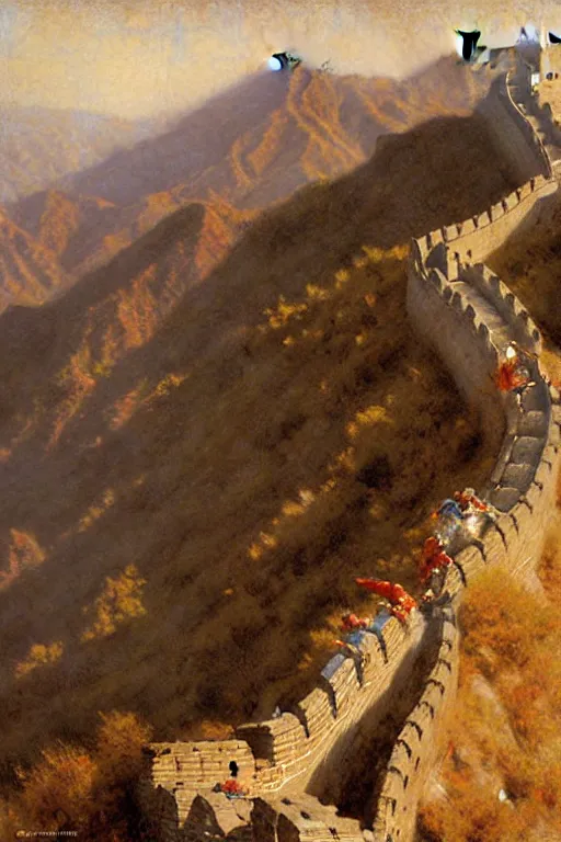 Image similar to The great wall, painting by Gaston Bussiere, Craig Mullins