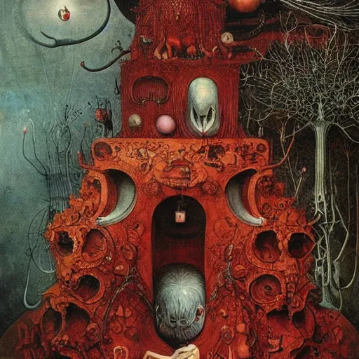 Prompt: https : / / s. mj. run / aa 3 qcrwdt 0 8 the end is near, surrealism hyperdetailed intricate a life in red, by daniel merriam, by hieronymus bosch, gustave dore