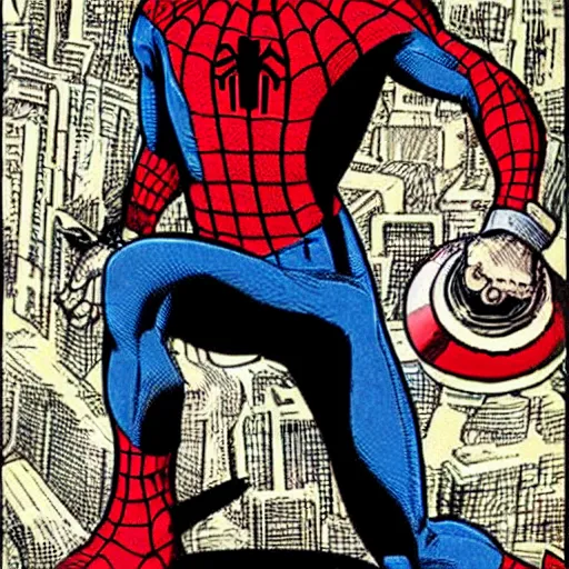 Image similar to peter parker holding mjolnir, marvel, comics, stan lee, jim lee, jack kirby, steve ditko