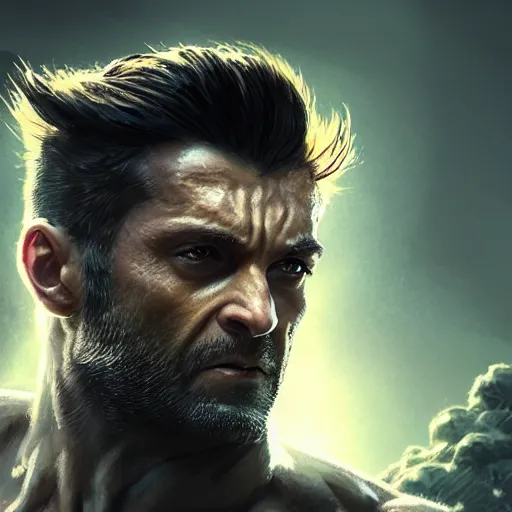 Image similar to portrait of X-Force Wolverine, amazing splashscreen artwork, splash art, head slightly tilted, natural light, elegant, intricate, fantasy, atmospheric lighting, cinematic, matte painting, by Greg rutkowski