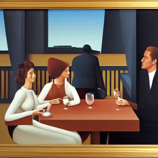 Image similar to woman and man at a restaurant by kenton nelson