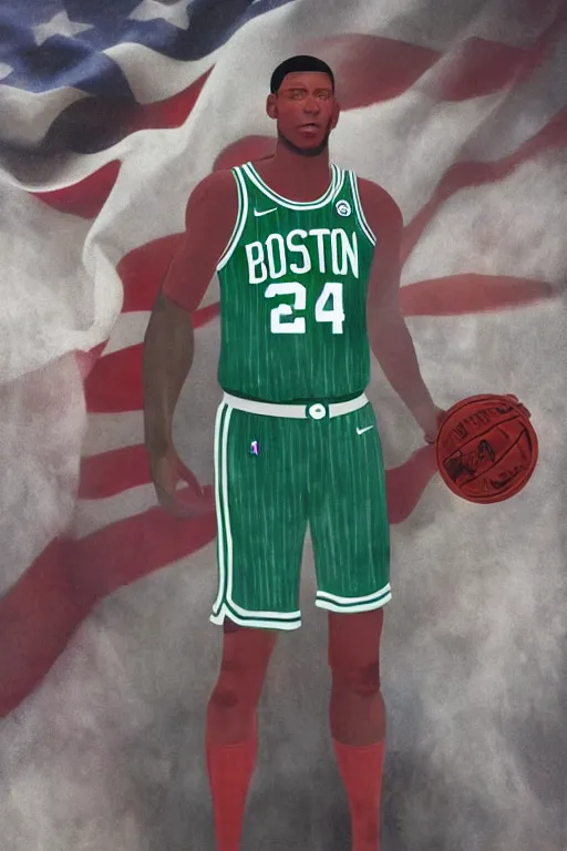 Prompt: boston celtics 4 th of july uniforms, patriotic, god bless america, concept art