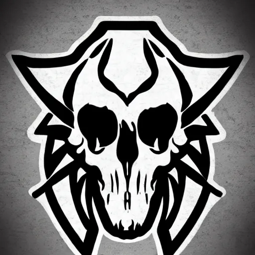 Image similar to tyrannosaurus skull emblem logo, black and white vector, stylized