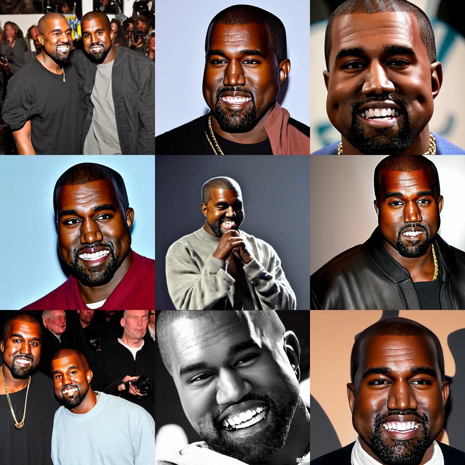 Prompt: photo of kanye west smiling, taken with my nikon d 3