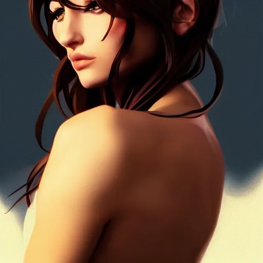 Image similar to a beautiful gina gershon alluring instagram model by wlop and ilya kuvshinov and artgerm, symmetrical eyes, aesthetic, gorgeous, stunning, alluring, attractive, artstation, deviantart, pinterest, digital art