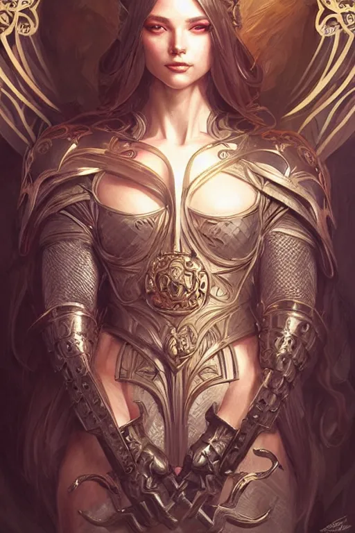 Image similar to Muscular and powerful medieval knight portrait, art nouveau, fantasy, intricate flower designs, elegant, highly detailed, sharp focus, art by Artgerm and Greg Rutkowski