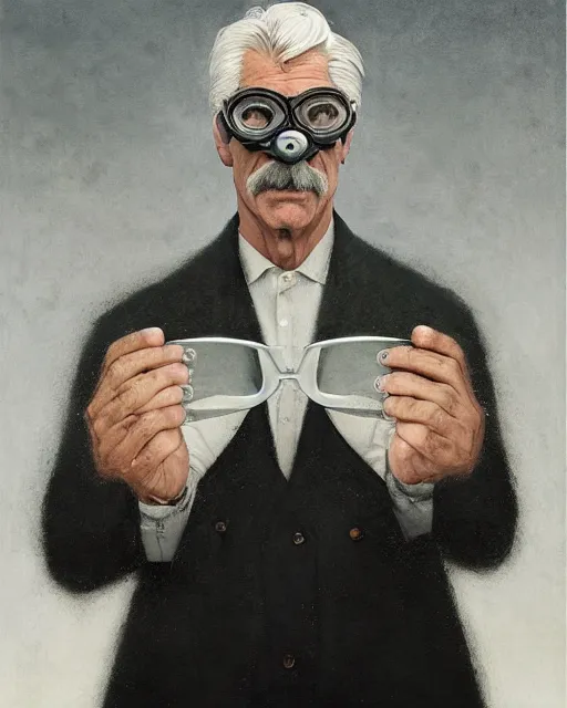 Image similar to Portrait Sam Elliott wearing safety goggles and black coat by charlie bowater elina brotherus greg rutkowski Dan Witz paul klee jamie wyeth victo ngai