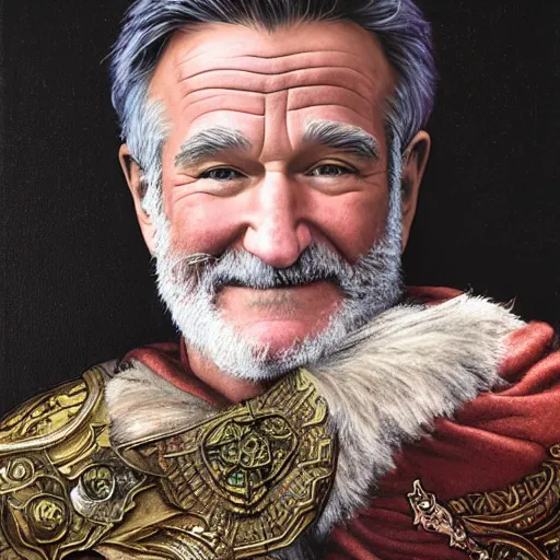 Prompt: an ultradetailed portrait of robin williams dressed as sheogorath, the elder scrolls, fantasy, intricate, elegant, highly detailed, digital painting, matte, sharp focus, illustration, art by john collier and albert aublet and krenz cushart and artem demura and alphonse mucha