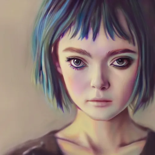 Prompt: a striking hyper real anime painting of Elle Fanning in the style of Ghost in the Shell