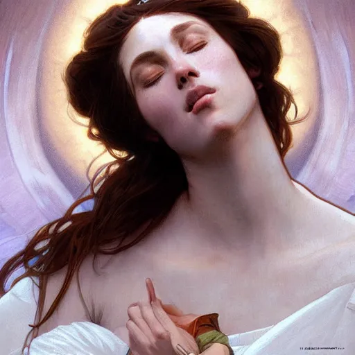 Image similar to jesus kissing a maria maddalena, elegant, highly detailed, digital painting, artstation, concept art, matte, sharp focus, illustration, art by artgerm and greg rutkowski and alphonse mucha