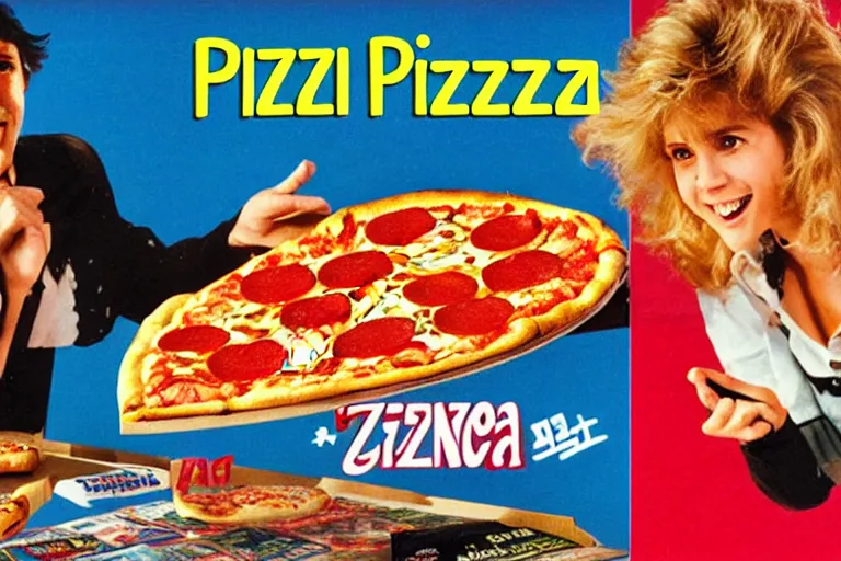 Image similar to pizza, 80s, advertisement, anime, explosion!!!!!!