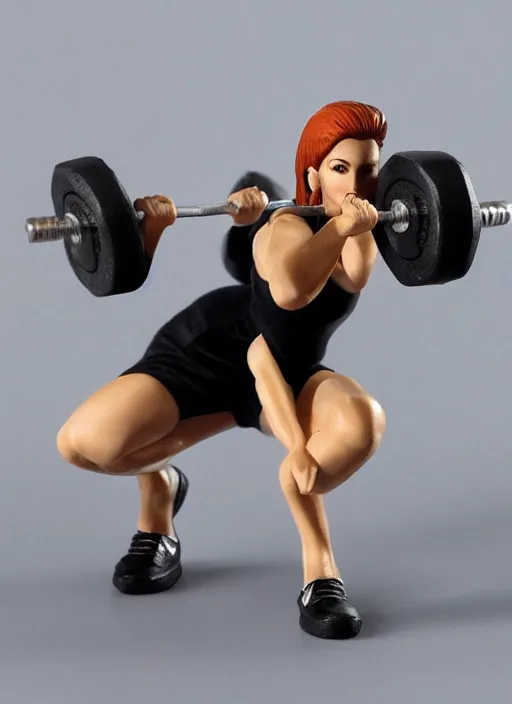 Prompt: Fine Image on the store website, eBay, Full body, 80mm resin detailed miniature of a Willow Rosenberg as a muscular crossfit athlete, lifting a heavy dumbbell