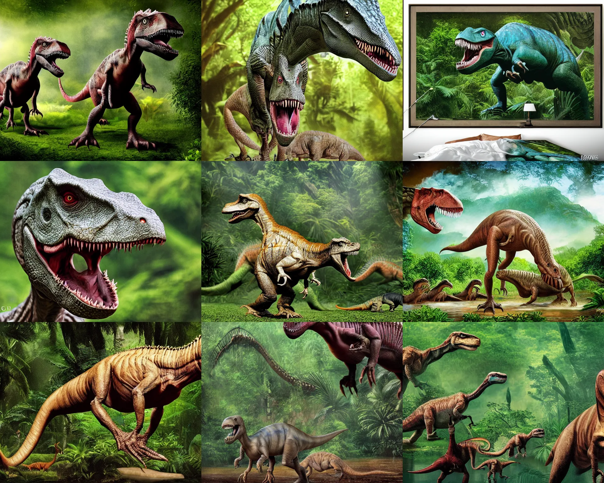 Prompt: nature photography of dinosaurs from jurassic park, national geographic, award winning, hd, hq,