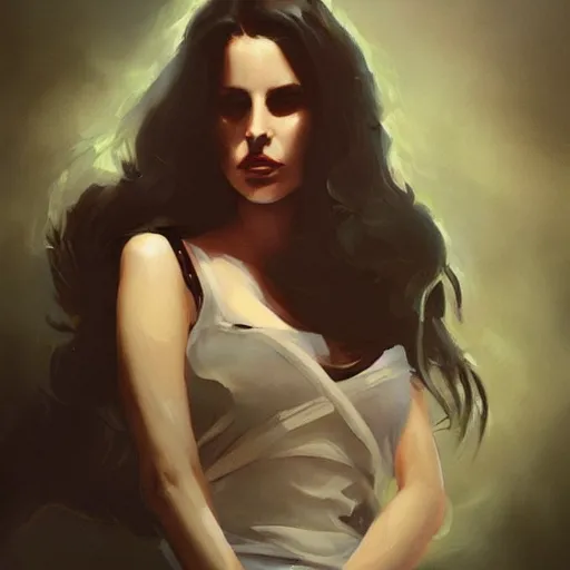 Prompt: Lana del rey in a grunge band oil painting, Tooth Wu, Greg Rutkowski, RPG portrait, dynamic lighting, anime art