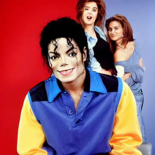Prompt: Michael Jackson posing for a 1990s sitcom tv show, Studio Photograph, portrait C 12.0